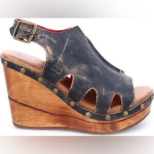[8]BED STU Naiya Black Leather Wedge Sandals MEX
